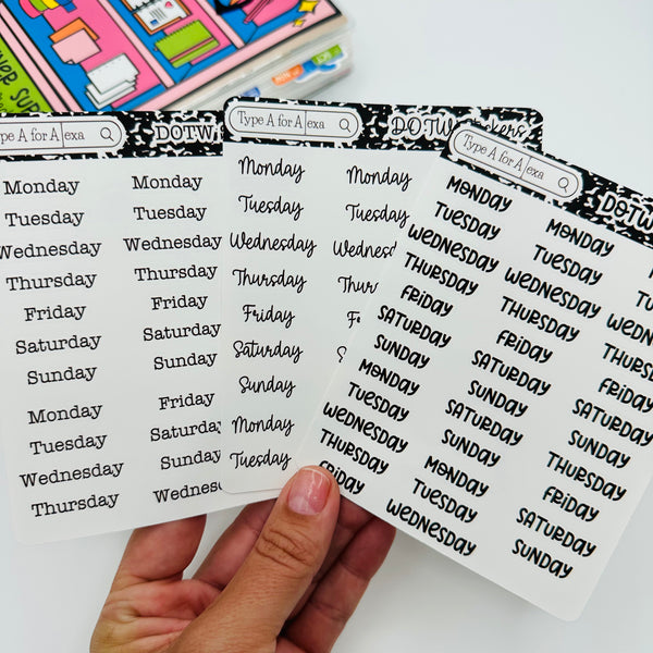 Days of the Week Text Stickers