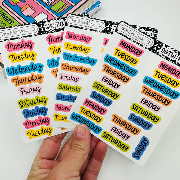 Colorful Days of the Week Text Stickers