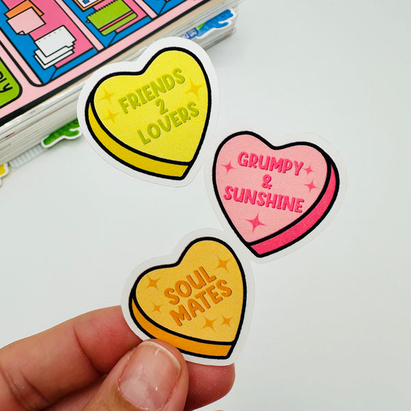 Romance Trope Conversation Heart Vinyl Stickers