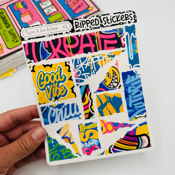 Colorful Graffiti Torn Paper Sticker Sheet