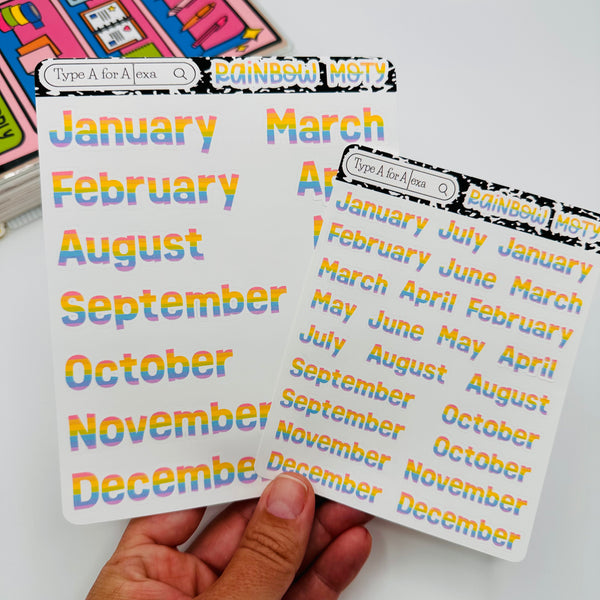 Rainbow Stripe Month of the Year Text Stickers